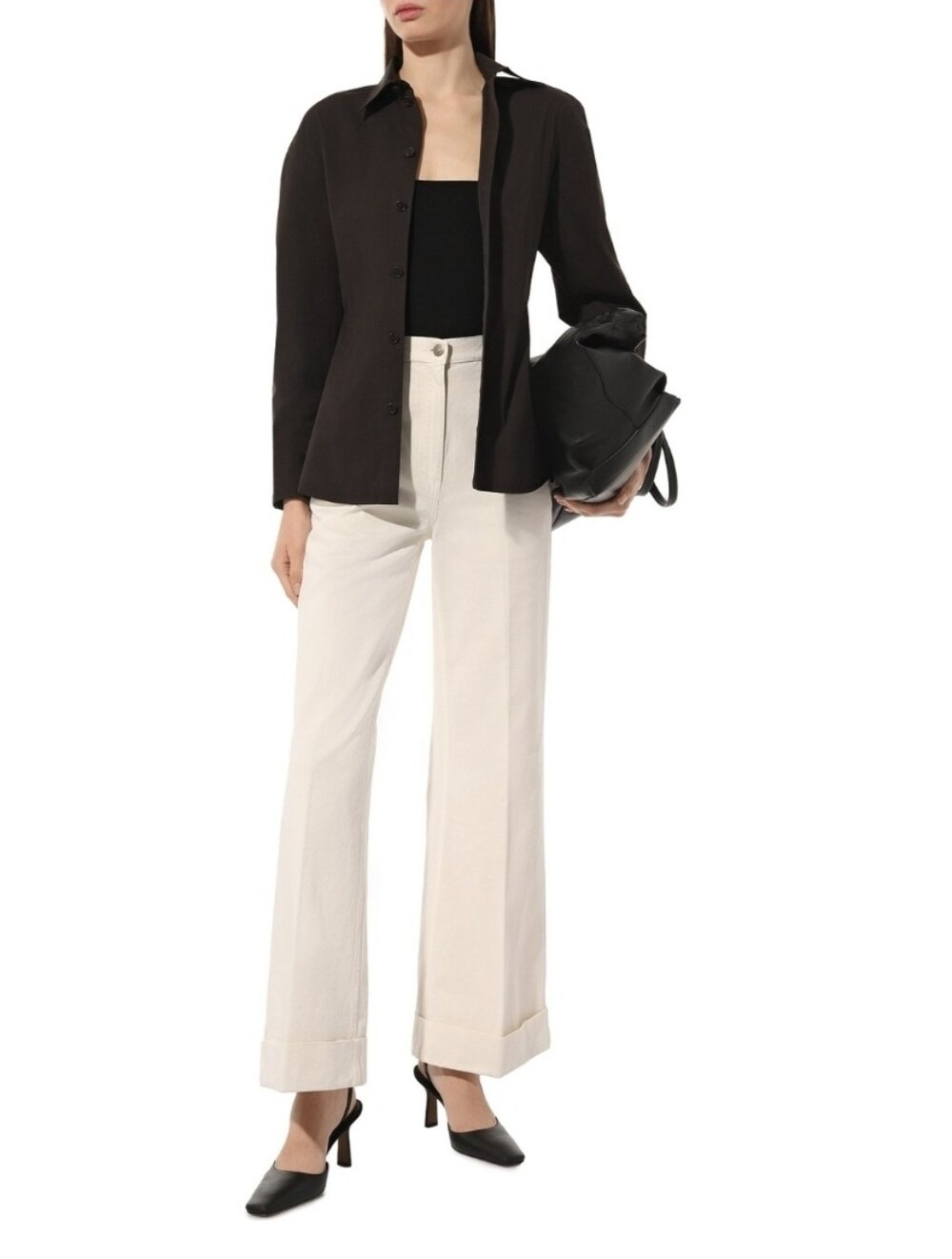 Gucci Woven Cotton Wide-Leg Cuffed Chalk Trousers Size 25 NWT